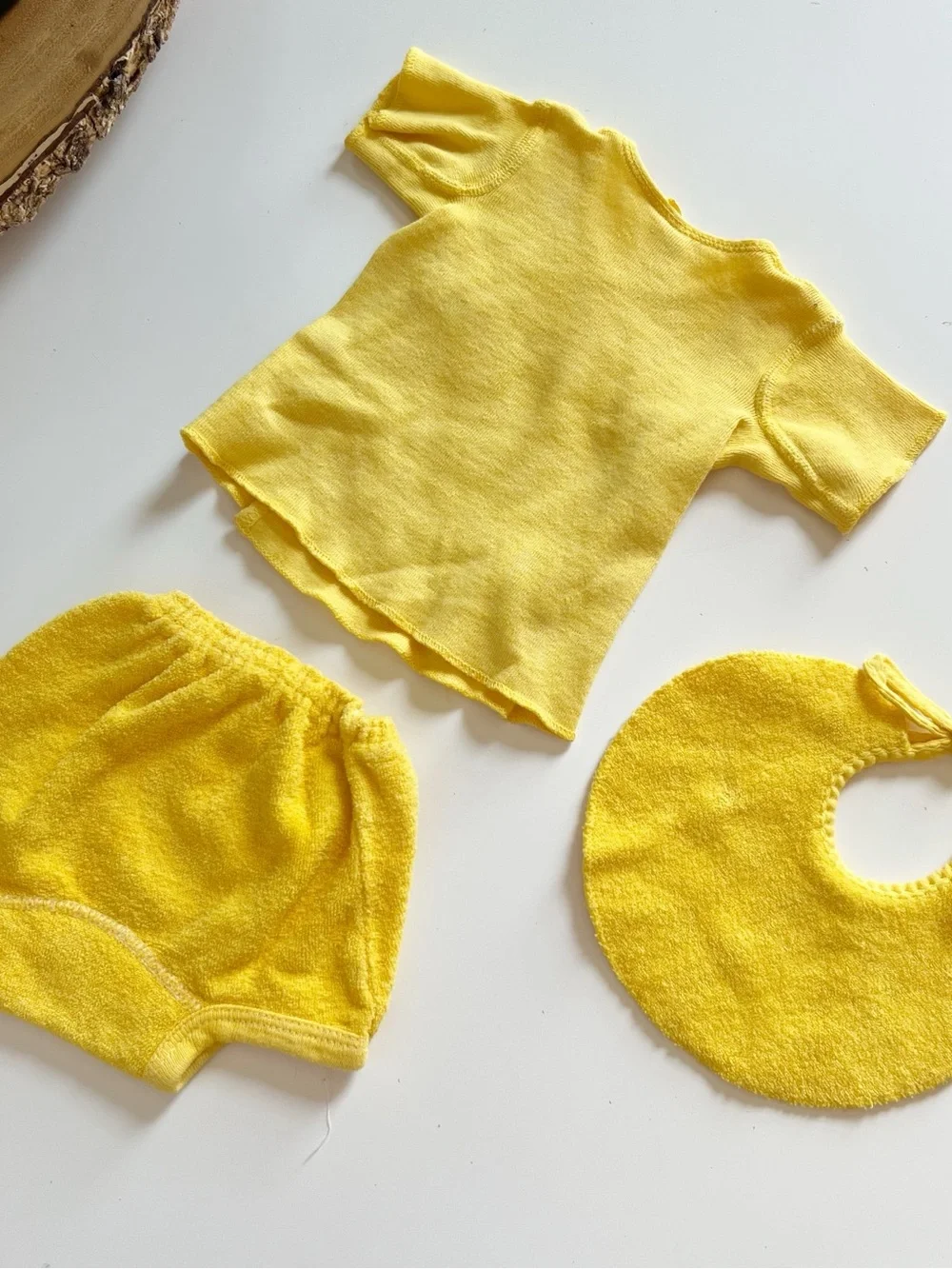 Vintage Yellow Terry 3 Piece Baby Set | Kimono top, Bloomers, and Bib | 0-3m
